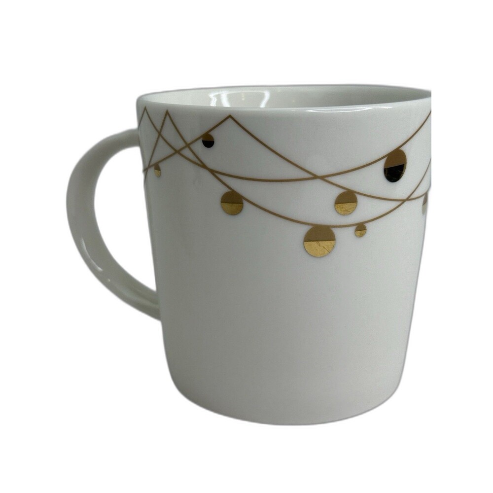 Starbucks 2012 Christmas Holiday White Coffee Mug w/ Gold Ornaments 14oz.‎